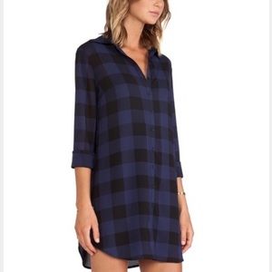 BB Dakota Keenan Plaid Shirt Dress Button Front Blue Black Sz XS